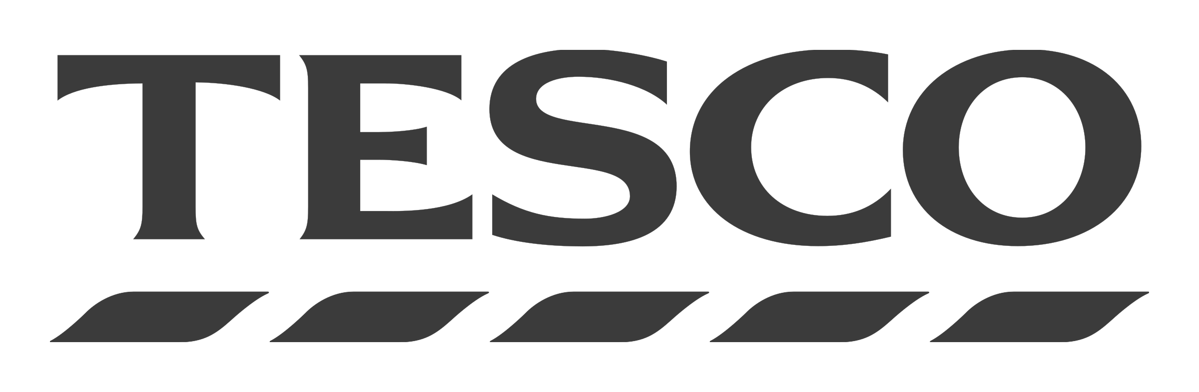 Text logo for Tesco supermarket