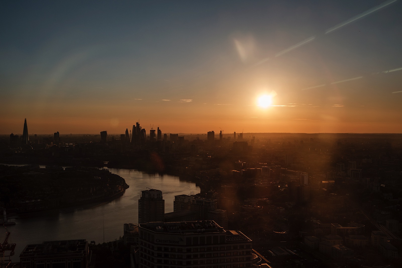 Event videographer capturing a scene over London during golden hour.